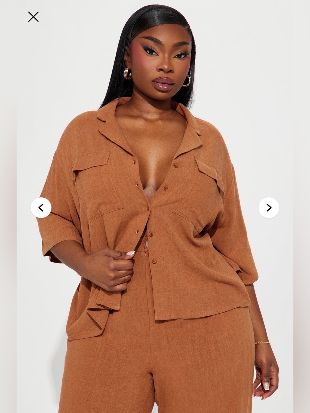 Fashion Nova Linen Button Front Top (size Large)